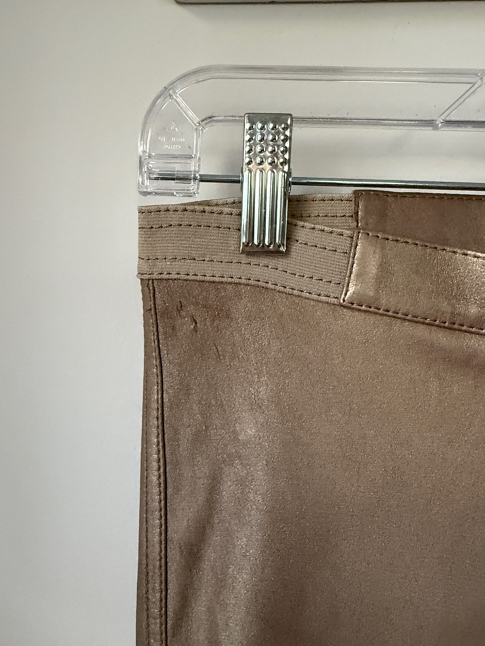 AllSaints Metallic Taupe-Look Lamb Leather Leggings Low rise Pants 4 Moto Tights - Picture 5 of 7